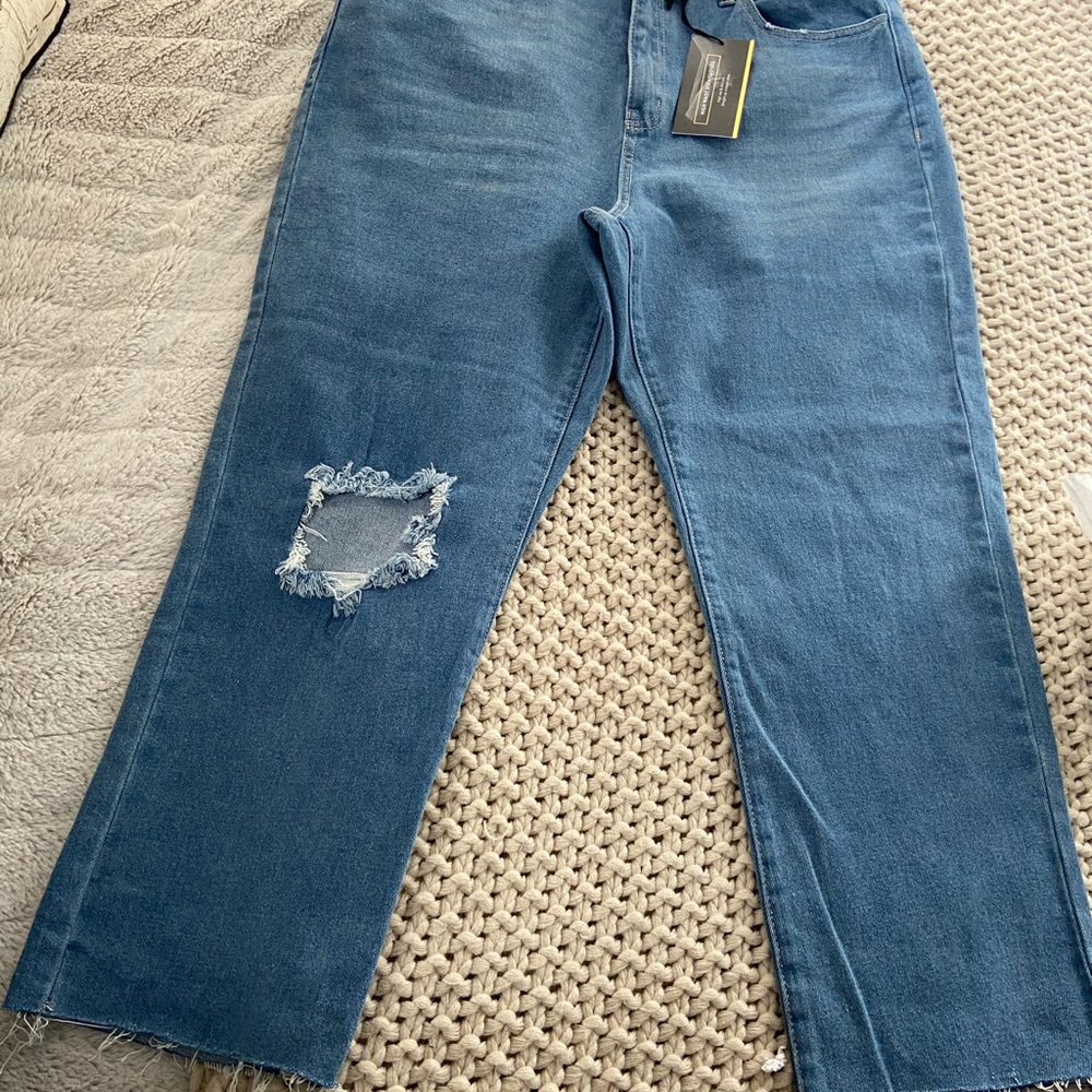 Refuge distressed high waist straight leg jeans,12